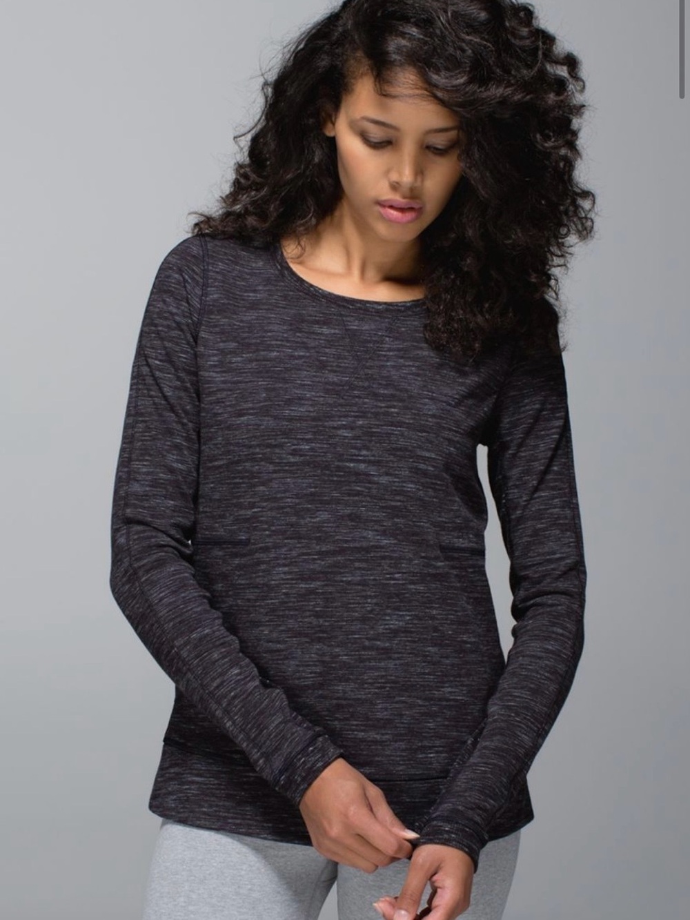 Women’s Lululemon Exhalation Pullover II  -Crewneck Top - Heather Marled Black-8